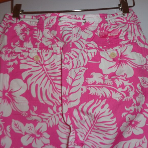 LAUREN RALPH LAUREN Barbie pink & white Hawaiian‎ print cotton crop pants size 8 - Picture 3 of 10